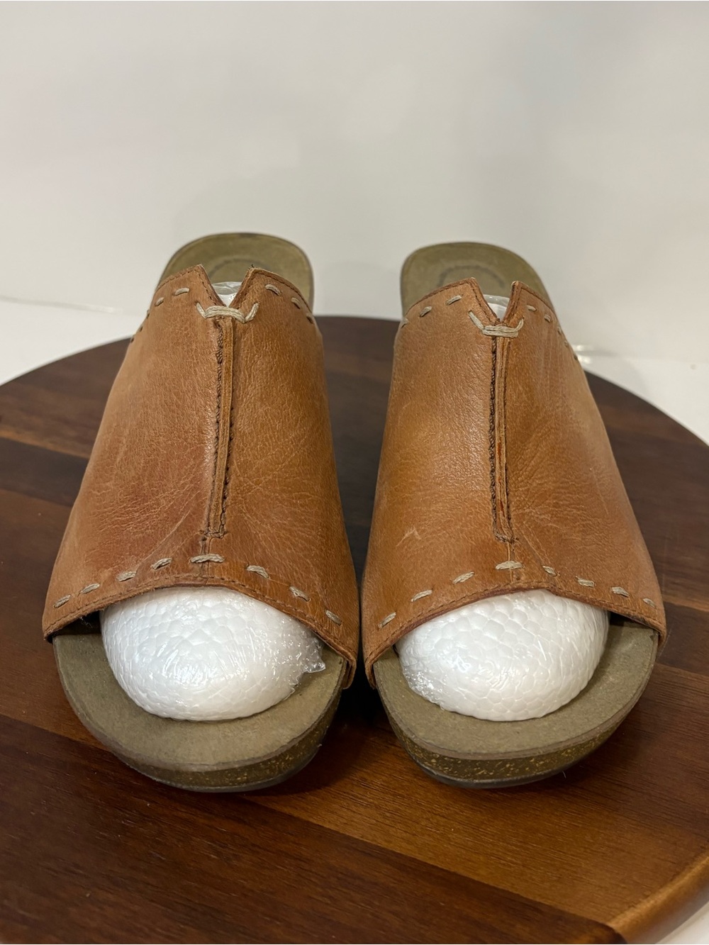 Rockport Total Motion Leather Cork Wedge Slide Sandals Tan Comfort Mule Size 7